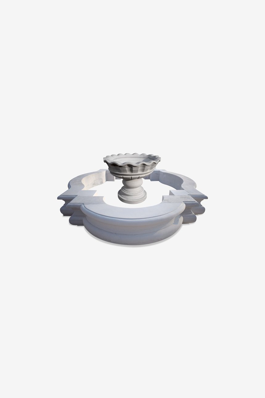 Simplistic white stone fountain-small garden fountain